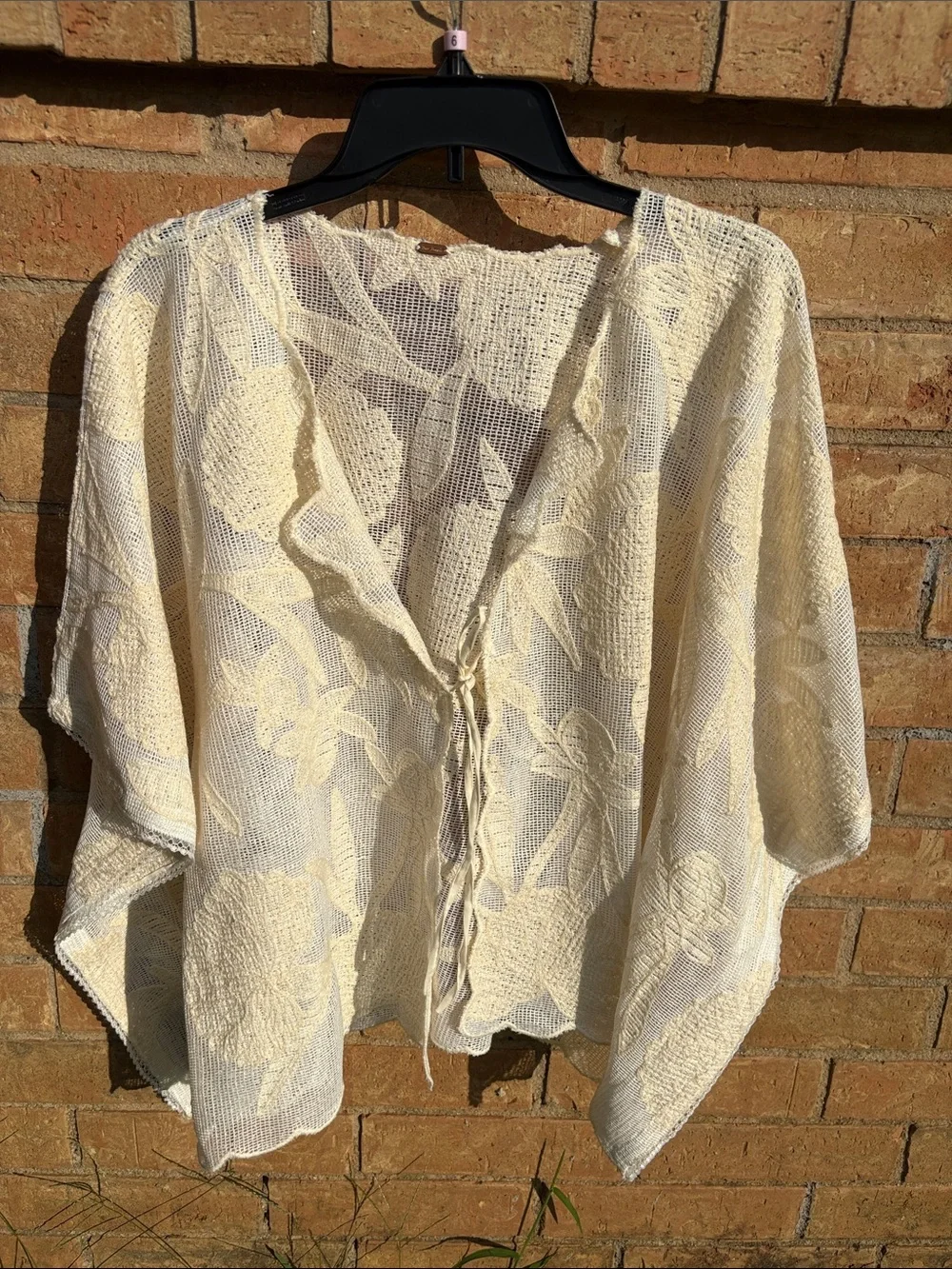 Free People Cream Crochet Labeled Knit Overlay